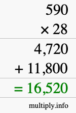 How to calculate 590 times 28 using long multiplication