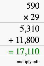 How to calculate 590 times 29 using long multiplication