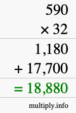 How to calculate 590 times 32 using long multiplication