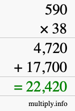 How to calculate 590 times 38 using long multiplication