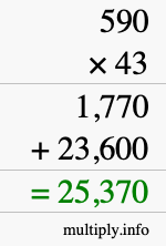 How to calculate 590 times 43 using long multiplication
