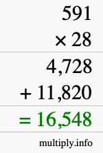 How to calculate 591 times 28 using long multiplication