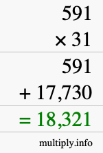 How to calculate 591 times 31 using long multiplication