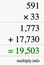 How to calculate 591 times 33 using long multiplication