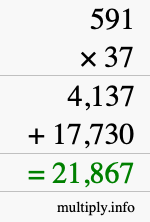 How to calculate 591 times 37 using long multiplication