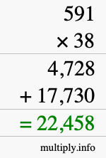 How to calculate 591 times 38 using long multiplication