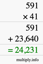 How to calculate 591 times 41 using long multiplication