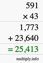How to calculate 591 times 43 using long multiplication