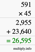 How to calculate 591 times 45 using long multiplication
