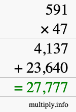 How to calculate 591 times 47 using long multiplication