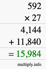 How to calculate 592 times 27 using long multiplication How to calculate 592 times 27 using long multiplication
