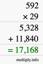 How to calculate 592 times 29 using long multiplication