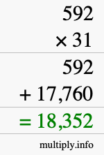 How to calculate 592 times 31 using long multiplication