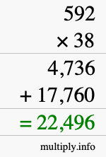 How to calculate 592 times 38 using long multiplication