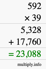 How to calculate 592 times 39 using long multiplication