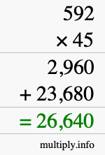 How to calculate 592 times 45 using long multiplication