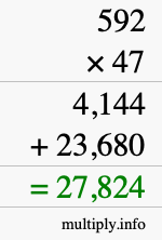 How to calculate 592 times 47 using long multiplication