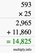How to calculate 593 times 25 using long multiplication How to calculate 593 times 25 using long multiplication