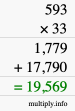 How to calculate 593 times 33 using long multiplication