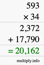How to calculate 593 times 34 using long multiplication
