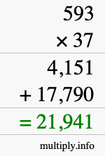 How to calculate 593 times 37 using long multiplication