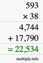 How to calculate 593 times 38 using long multiplication