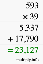 How to calculate 593 times 39 using long multiplication