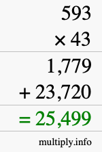 How to calculate 593 times 43 using long multiplication