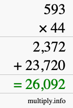 How to calculate 593 times 44 using long multiplication How to calculate 593 times 44 using long multiplication