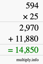 How to calculate 594 times 25 using long multiplication How to calculate 594 times 25 using long multiplication