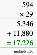 How to calculate 594 times 29 using long multiplication