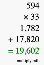 How to calculate 594 times 33 using long multiplication