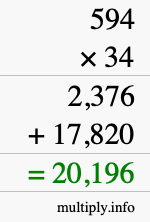 How to calculate 594 times 34 using long multiplication