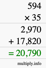 How to calculate 594 times 35 using long multiplication