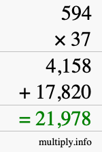 How to calculate 594 times 37 using long multiplication