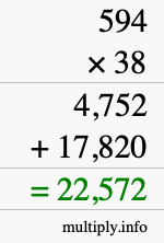 How to calculate 594 times 38 using long multiplication