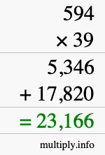 How to calculate 594 times 39 using long multiplication