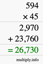 How to calculate 594 times 45 using long multiplication