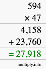 How to calculate 594 times 47 using long multiplication