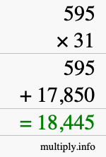 How to calculate 595 times 31 using long multiplication