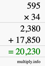 How to calculate 595 times 34 using long multiplication