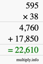 How to calculate 595 times 38 using long multiplication