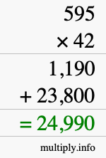 How to calculate 595 times 42 using long multiplication