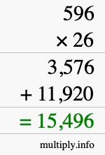 How to calculate 596 times 26 using long multiplication How to calculate 596 times 26 using long multiplication