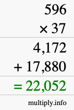 How to calculate 596 times 37 using long multiplication