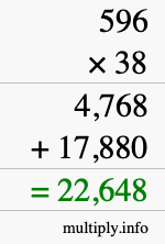 How to calculate 596 times 38 using long multiplication