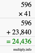 How to calculate 596 times 41 using long multiplication