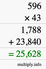 How to calculate 596 times 43 using long multiplication