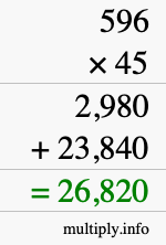 How to calculate 596 times 45 using long multiplication