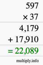 How to calculate 597 times 37 using long multiplication